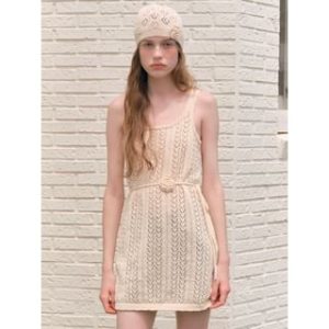 Pointelle-Knit Tank Dress & Corsage (Ivory) Ivory - One Size